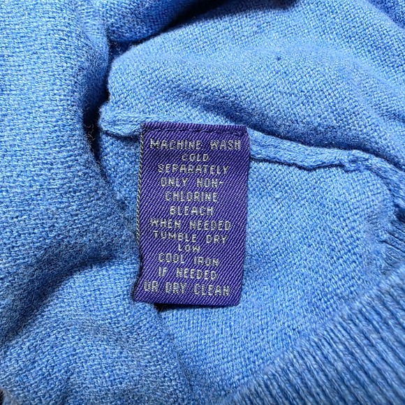 Alan Flusser Sweater Mens Medium Blue Cotton Silk Cashmere V-Neck Pullover Knit - Picture 6 of 10
